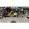 Image 1 : SHELF LOT OF ASSORTED ITEMS INCLUDING DEWALT CORDLESS DRILL AND DISK CUTTER AND MAKITA DRILL,