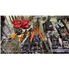 Image 2 : SHELF OF ASSORTED HAND TOOLS, DEWALT  CORDLESS DISK CUTTER WITH BATTERY AND STANLEY SAW