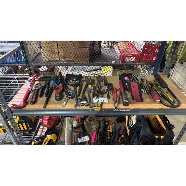 SHELF OF ASSORTED HAND TOOLS