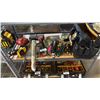 Image 1 : SHELF OF ASSORTED HAND TOOLS, MILWAUKEE CORDLESS DRILL, HILTI BATTERY CHARGER, DEWALT TOOL BAG AND