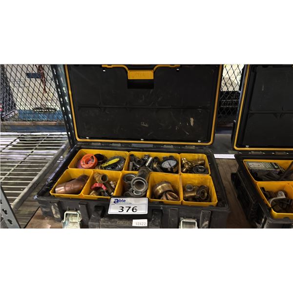 DEWALT TOOL ORGANISER WITH ASSORTED METAL PLUMBING PARTS