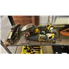 Image 1 : LOT OF ASSORTED ITEMS INCLUDING DEWALT CORDLESS SAW & A SAW WITH CORD, GARAGE JACK AND MORE