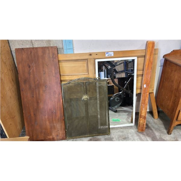 HEADBOARD, WALL MIRROR & FIREPLACE SCREEN