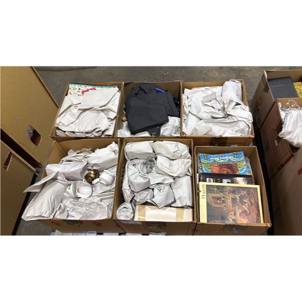 PALLET OF HOUSEHOLD ITEMS: DRINKING GLASSES, TEA CUPS, BOOKS & MORE *MUST TAKE ALL ON PALLET*