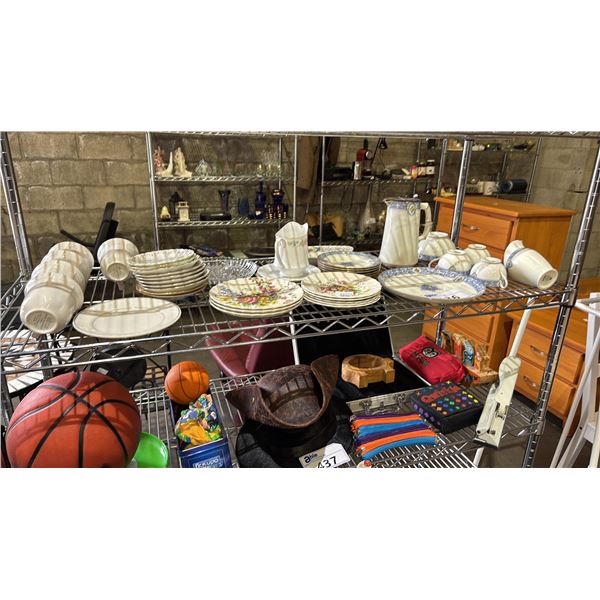 SHELF OF ASSORTED CHINA: COPELAND, ROYAL WORCHESTER, MIKASA & MORE