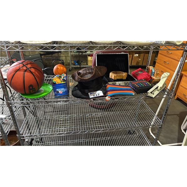 SHELF OF HATS, BASKETBALL, HOLE PUNCH, QWIRKLE, ANIMAL JOURNEY LEARNING SHAPES PUZZLE & MORE