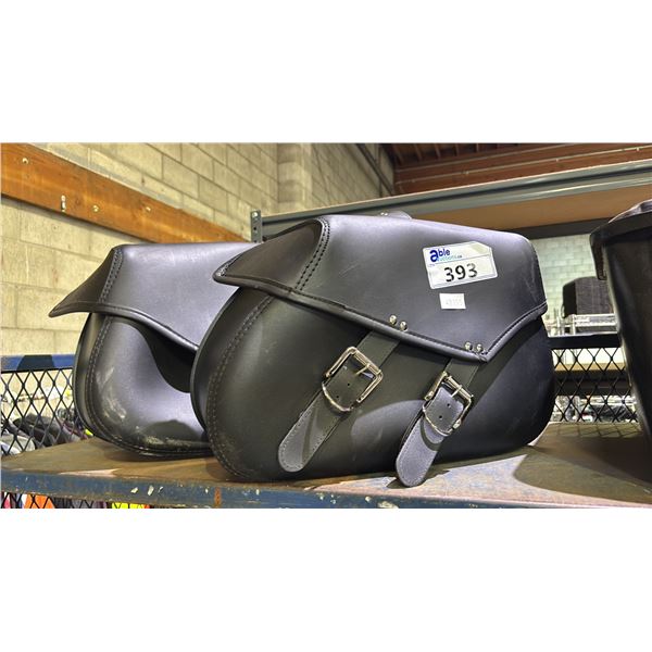 (2) BLACK SYNTHETIC LEATHER 2-BUCKLE MOTORCYCLE SADDLEBAGS