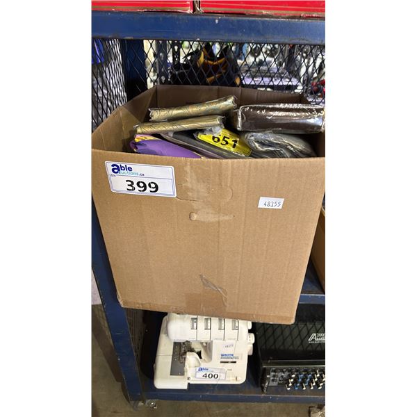 BOX OF PHOTO BOOTH BACKDROPS, PILLOW SHAMS & COLLECTOR PLATES