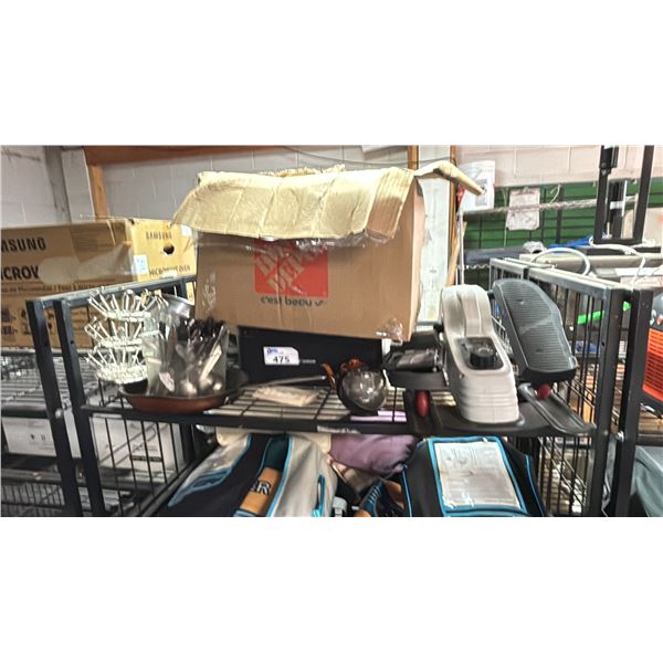 SHELF OF ASSRTD. KITCHENWARE, CANON PRINTER & SUNNY MINI STEP MACHINE