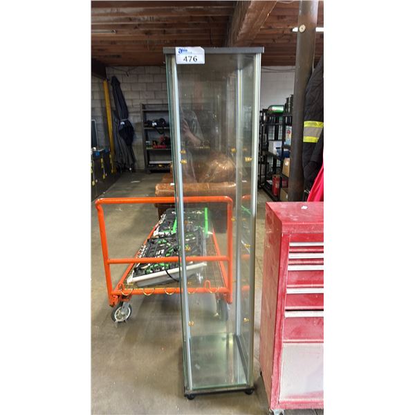 UPRIGHT GLASS DISPLAY CASE: APPROX. 65"T X 17"W X 14"D