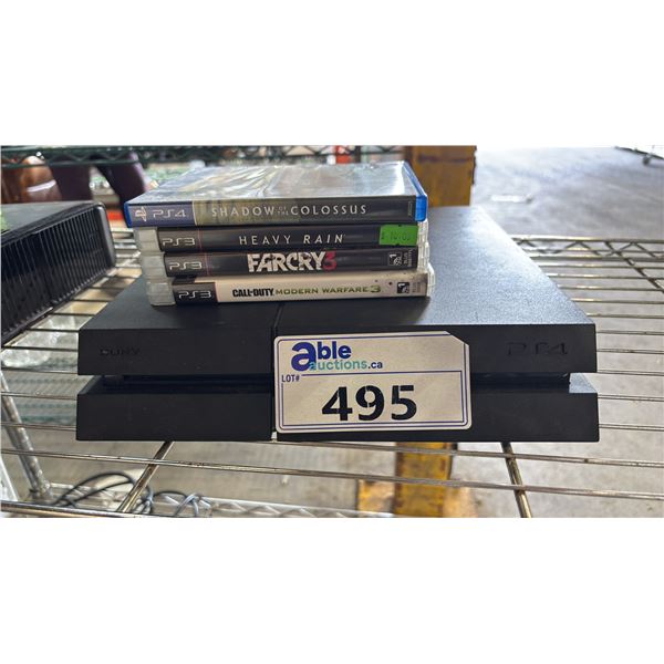 PS4 CONSOLE & (4) GAMES: 1 GAME IS FOR PS4 & 3 ARE FOR PS3 - *NO POWER CORD OR CABLES*