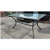 Image 1 : GLASS TOP PATIO TABLE WITH METAL BASE & FRAME:  *MAY BE MISSING PARTS & OR PIECES*
