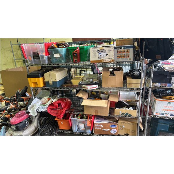 RACK OF ASSTD. ITEMS: TOOL BOXES, 3-IN-1 GAME SET, LAGOSTINA COPPER CHEF, SEALED BLANK CASSETTE