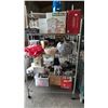 Image 1 : RACK OF ASSTD. ITEMS; POTS & PANS, PUNCH BOWL SET, SHOES, GLASSWARE & MORE *RACK INCLUDED*