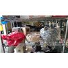 Image 3 : RACK OF ASSTD. ITEMS; POTS & PANS, PUNCH BOWL SET, SHOES, GLASSWARE & MORE *RACK INCLUDED*