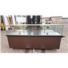 Image 1 : 5' WIDE RETAIL SHOWCASE WITH WOOD BASE GLASS TOP *NO KEY*