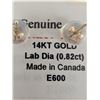 Image 2 : 14K(0.43G), LAB DIAMOND (0.82CT) EARRING, APPRAISED INSURANCE VALUE $1000