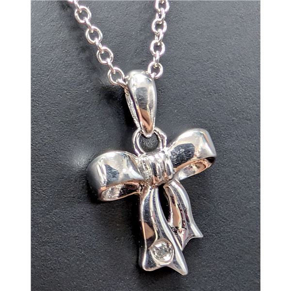 SILVER(2.57G), NATURAL DIAMOND (0.01CT) NECKLACE 15"