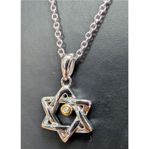 SILVER(2.71G), NATURAL DIAMOND (0.01CT) NECKLACE 15"