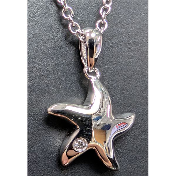 SILVER(2.68G), NATURAL DIAMOND (0.01CT) NECKLACE 15"