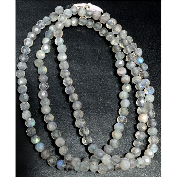 LABRADORITE FACETED BEADS SILVER NECKLACE 13"