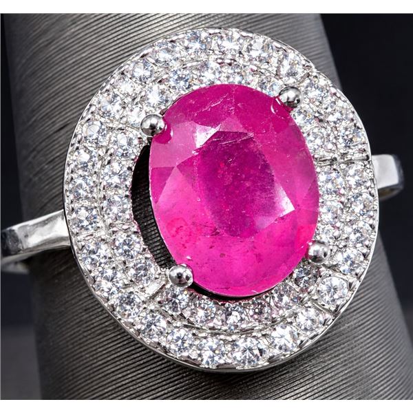 SILVER(4.1G), RUBY (2CT)RING, SIZE, SUGGESTED RETAIL VALUE $360, RING RESIZABLE FOR $50
