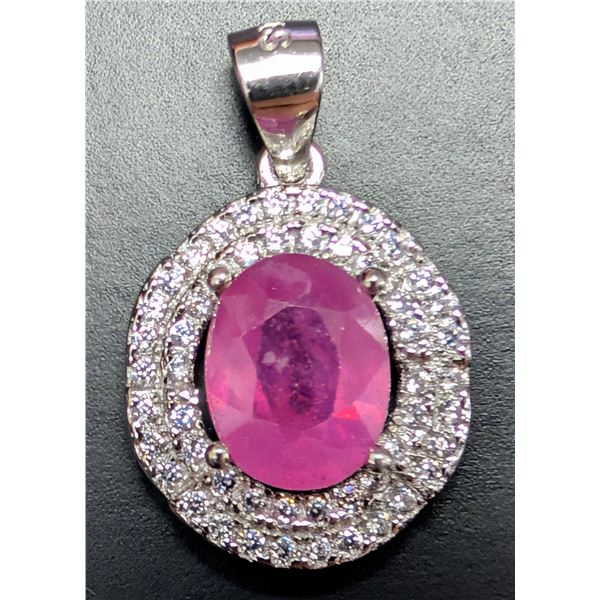SILVER(2.76G), RUBY (2CT)PENDANT, SUGGESTED RETAIL VALUE $280