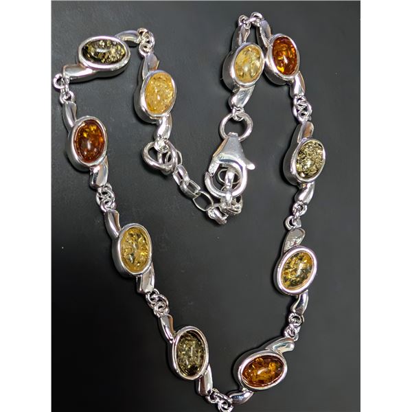 SILVER(8.79G), AMBER BRACELET 7-8", SUGGESTED RETAIL VALUE $350