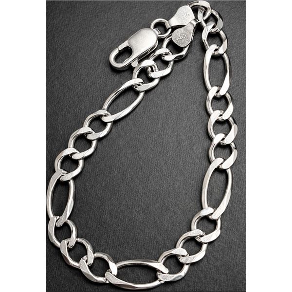 SILVER(11.1G), RHODIUM PLATED MEN'S BRACELET 8", SUGGESTED RETAIL VALUE $340