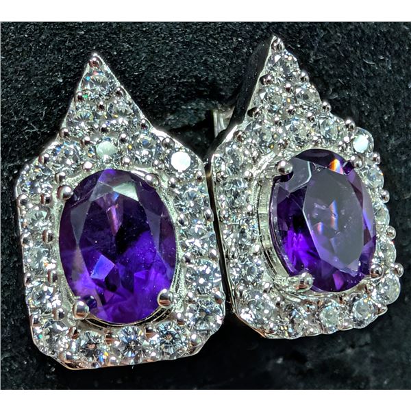 SILVER(5.69G), AMETHYST (3CT) EARRING, SUGGESTED RETAIL VALUE $440