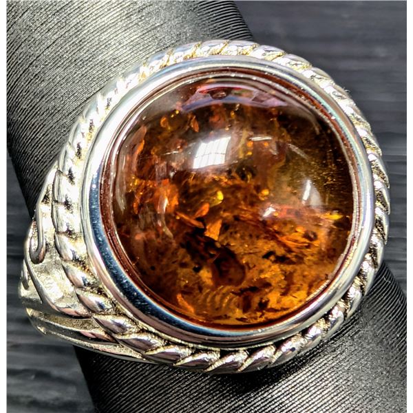SILVER(6.9G), AMBER RING, SUGGESTED RETAIL VALUE $440