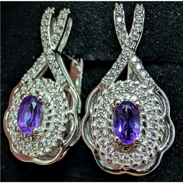SILVER(5.11G), AMETHYST (0.5CT) EARRING, SUGGESTED RETAIL VALUE $440