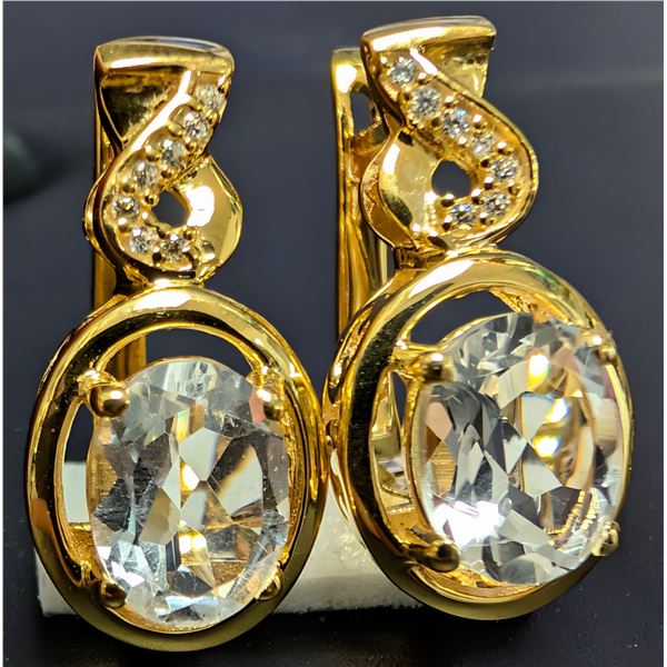 SILVER(4.43G), WHITE TOPAZ (3CT) EARRING, SUGGESTED RETAIL VALUE $360