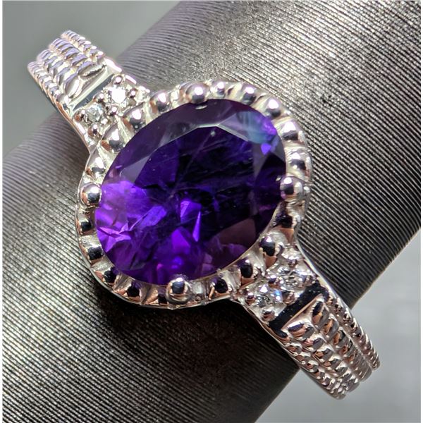 SILVER(3.89G), AMETHYST (1.5CT) RING, SUGGESTED RETAIL VALUE $320