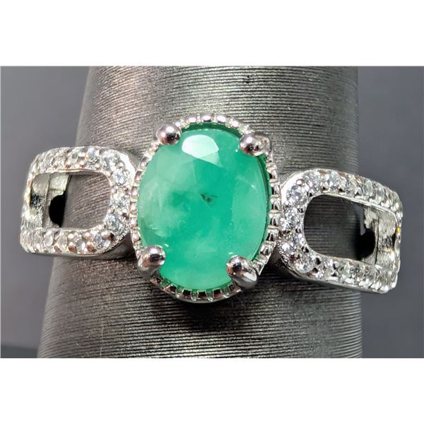 SILVER(2.66G), EMERALD (1CT) RING, SUGGESTED RETAIL VALUE $300