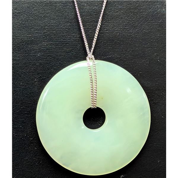 SILVER(APP 15G), JADE NECKLACE WITH RANDOM SILVER CHAIN 16-22", SUGGESTED RETAIL VALUE $240