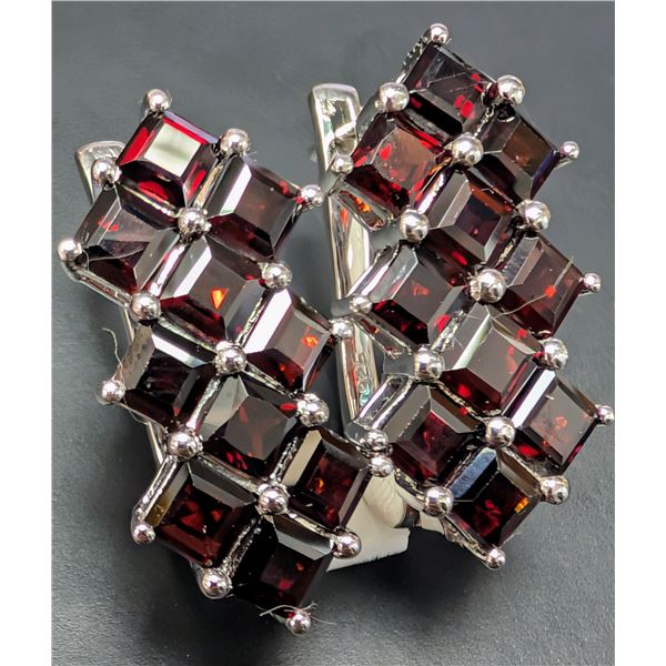 SILVER(9.15G), GARNET (4CT) EARRING, SUGGESTED RETAIL VALUE $500