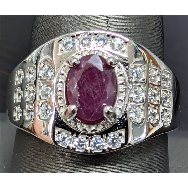 SILVER(6.08G), RUBY (1CT) RING, SUGGESTED RETAIL VALUE $500