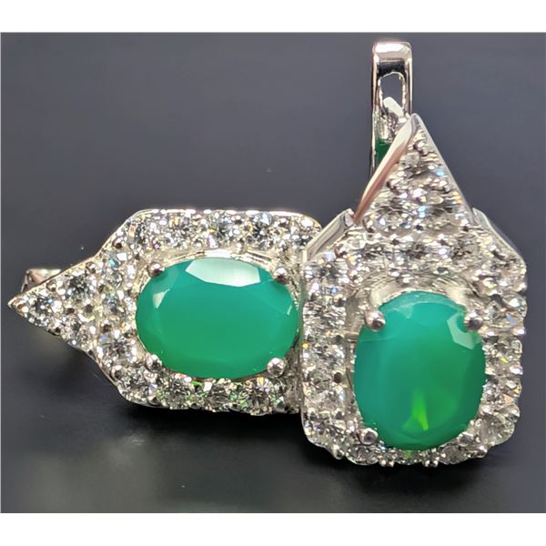 SILVER(5.74G), GREEN ONYX (2CT) EARRING, SUGGESTED RETAIL VALUE $440