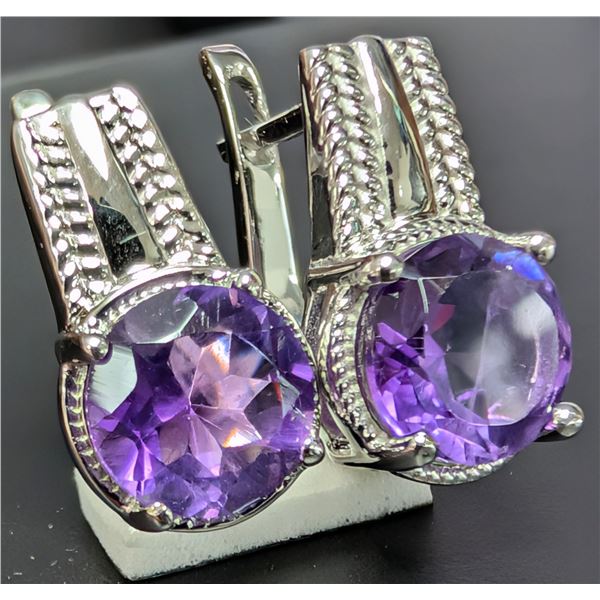 SILVER(4.35G), AMETHYST (2CT) EARRING, SUGGESTED RETAIL VALUE $340