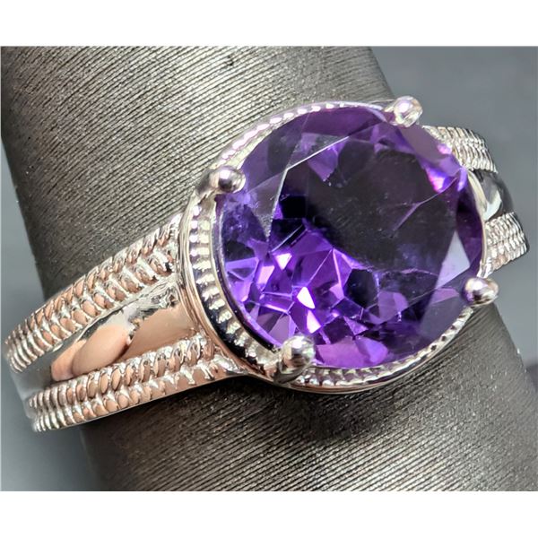 SILVER(4.27G), AMETHYST (2CT) RING, SUGGESTED RETAIL VALUE $320