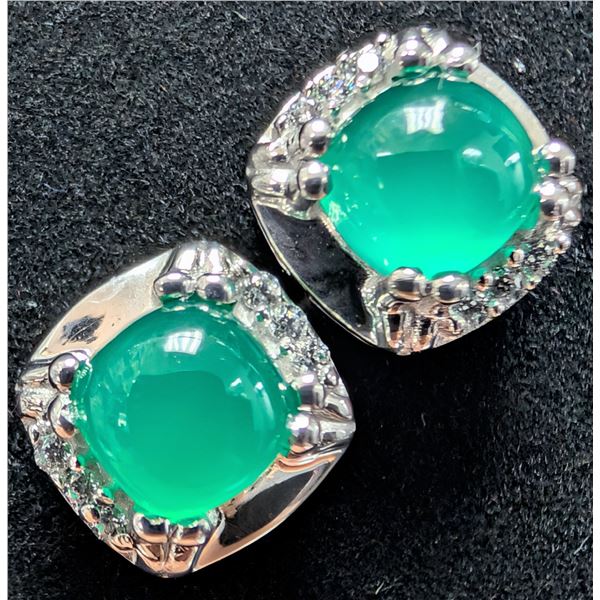 SILVER(3.97G), GREEN CHALCEDONY (APP 2CT) EARRING, SUGGESTED RETAIL VALUE $320