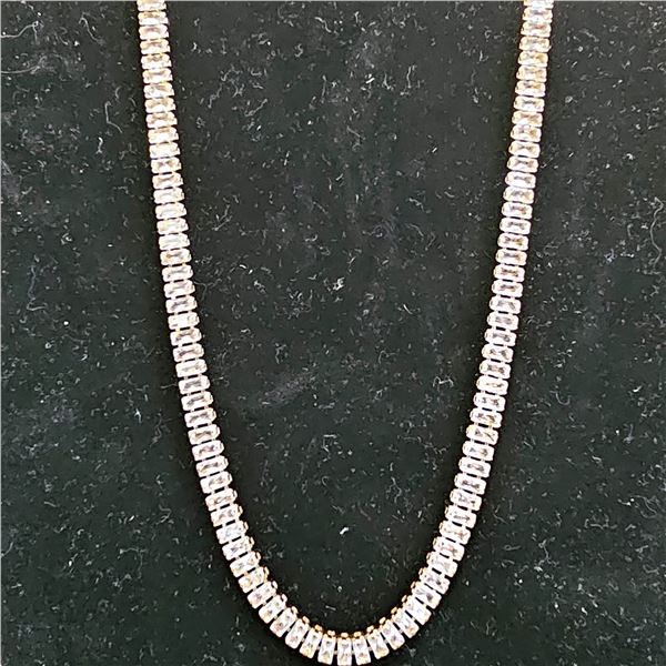 *NEW* 18K GOLD PLATED 5MM EMERALD CUT SIMULATED DIAMOND (CZ) TENNIS NECKLACE: 16.5" LONG