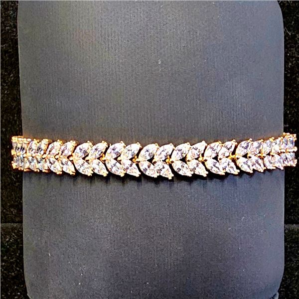 *NEW* 18KT GOLD PLATED 8MM MARQUISE CUT SIMULATED DIAMOND (CZ) TENNIS BRACELET