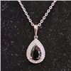 Image 2 : *NEW* PLATINUM PLATED 2CT PEAR CUT BLACK SIMULATED DIAMOND (CZ) DOUBLE HALO NECKLACE: 17"-19" CHAIN