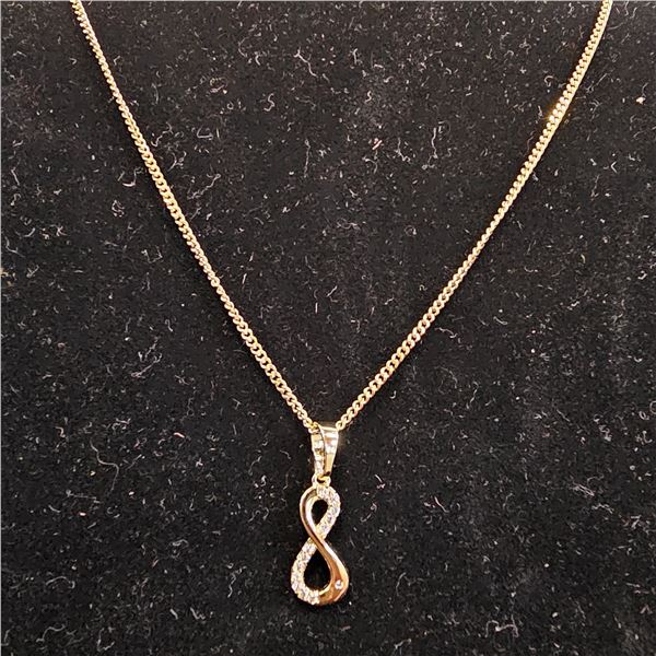 *NEW* 14KT GOLD PLATED 20MM SIMULATED DIAMOND (CZ) INFINITY NECKLACE: 19" LONG CHAIN