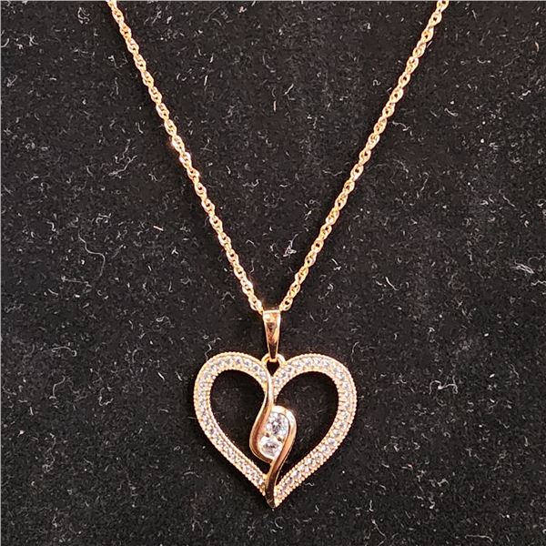 *NEW* 18KT GOLD PLATED 28MM SIMULATED DIAMOND (CZ) HEART NECKLACE: 17" LONG CHAIN