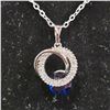 Image 2 : *NEW* PLATINUM PLATED 1CT SAPPHIRE BLUE SIMULATED DIAMOND (CZ) 2 PIECE SET: 16"-18" LONG CHAIN