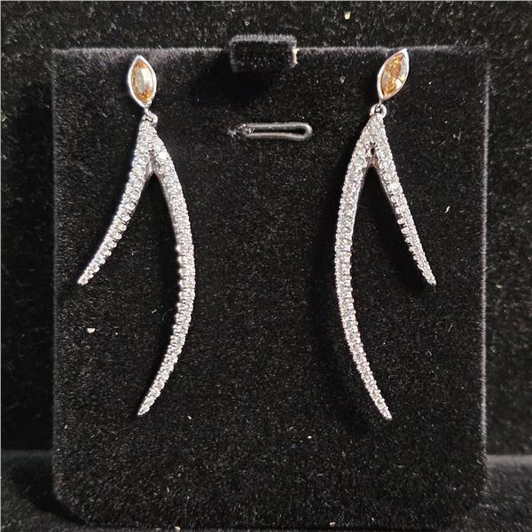 *NEW* PLATINUM PLATED 50MM MARQUISE CUT SIMULATED DIAMOND DANGLE EARRINGS