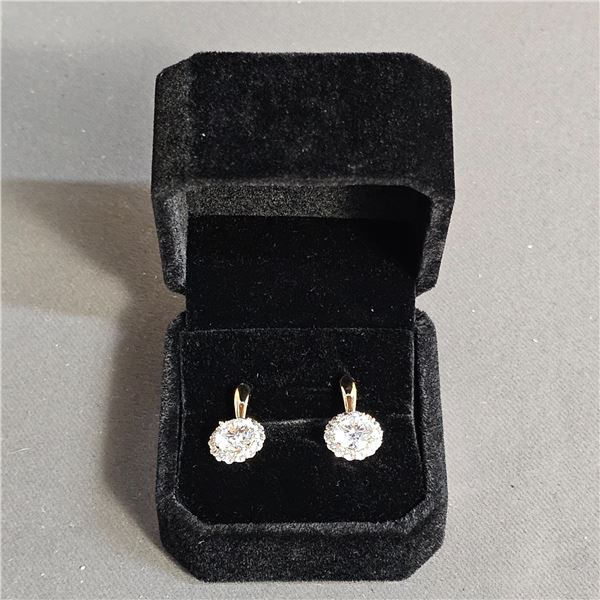 *NEW* 18KT GOLD PLATED 1CT SIMULATED DIAMOND (CZ) HALO LEVERBACK EARRINGS